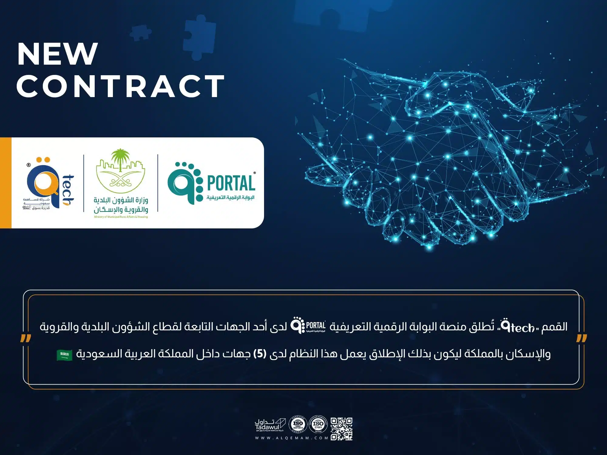 تدشين منصة البوابة الرقمية التعريفية qPortal لدى (5) جهات تابعة لقطاع الشؤون البلدية والقروية والإسكان